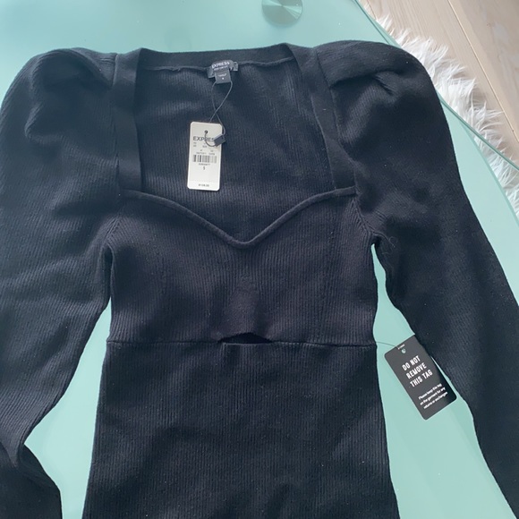 🎉Host Pick! NWT! EXPRESS Ribbed Puff Shoulder Cutout Sweater Thong Bodysuit - Picture 7 of 10